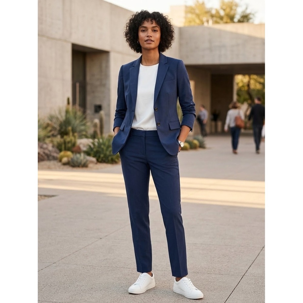 Banana Republic Long and Lean Blazer Blue Plaid Italian Wool 267513-00 Size 0